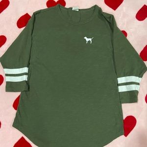 Pink Nation / Navy Green V-neck Top. Medium